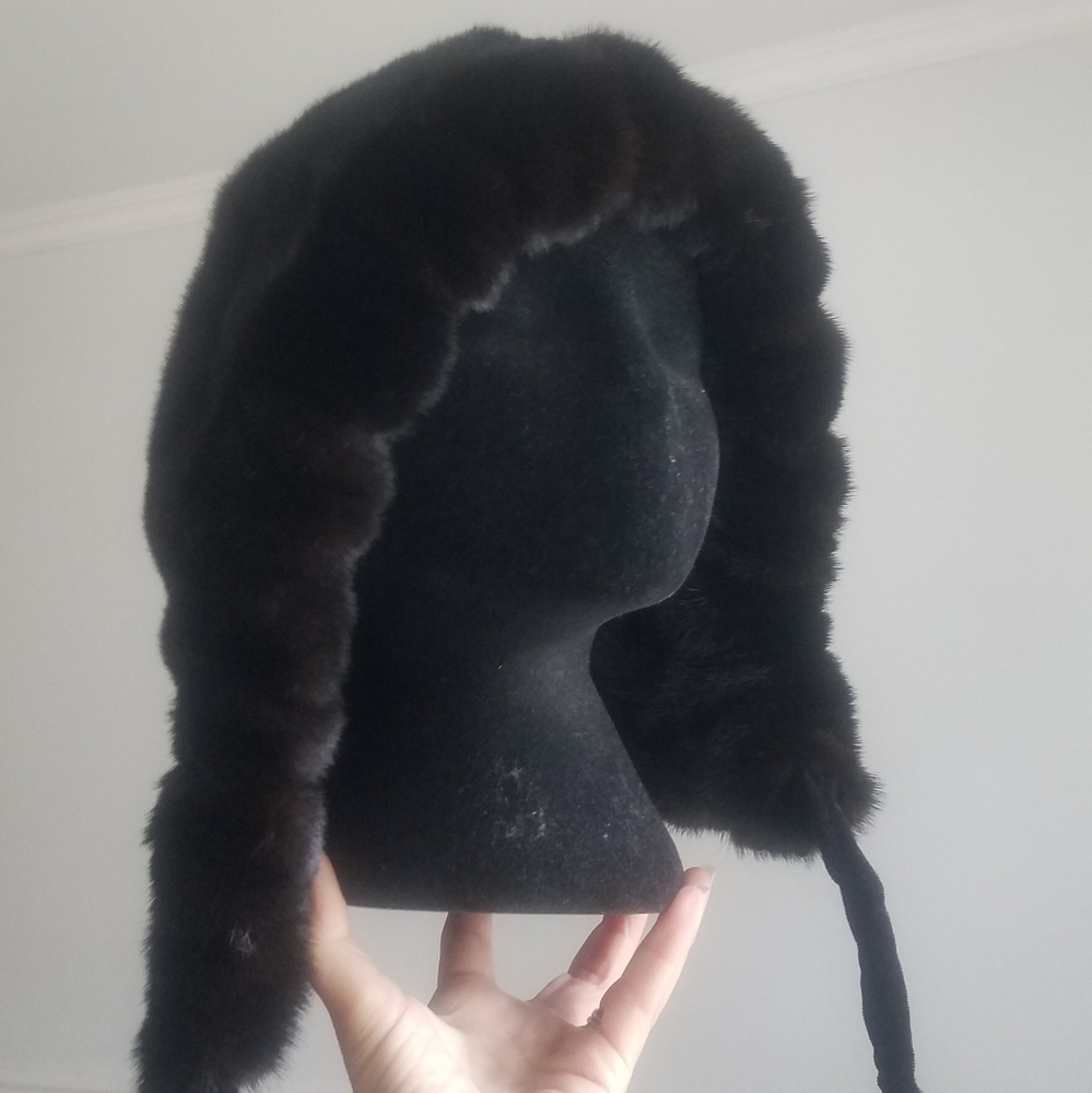 Luxurious Dark Brown Real Mink Fur Hat Hood